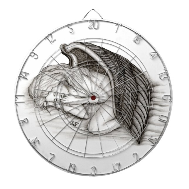 A sleeping Angel , Black and white Design Dartboard (Front)