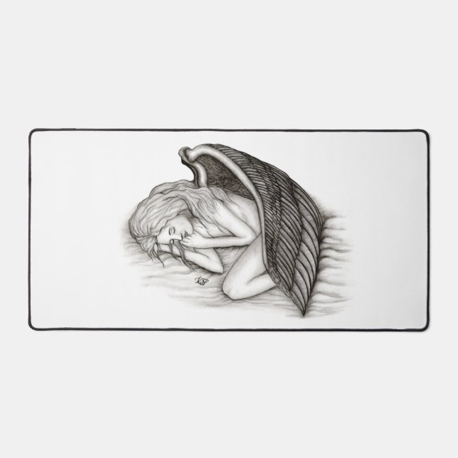A sleeping Angel , black and white design Desk Mat (Front)