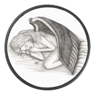 A sleeping Angel , Black and White Design Hockey Puck