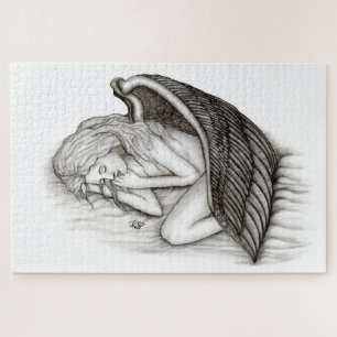 A sleeping Angel , Black and white Design Jigsaw Puzzle