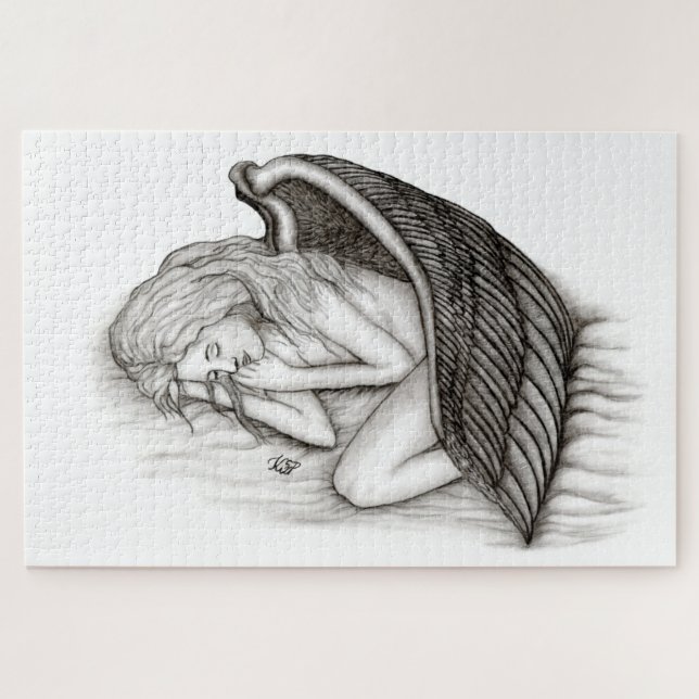 A sleeping Angel , Black and white Design Jigsaw Puzzle (Horizontal)