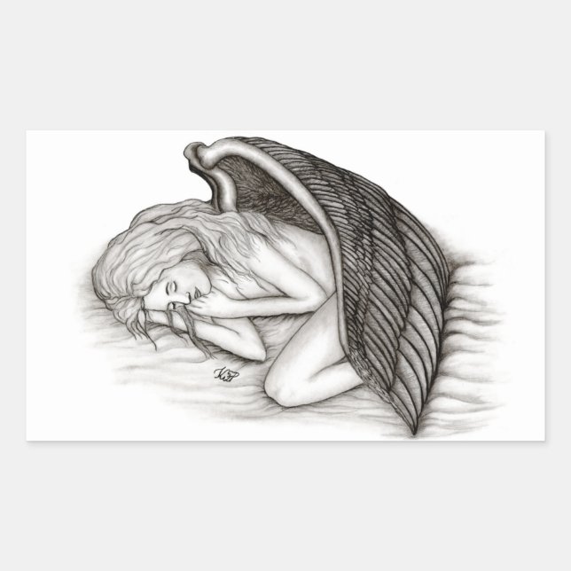 A sleeping Angel , Black and white Design Rectangular Sticker (Front)