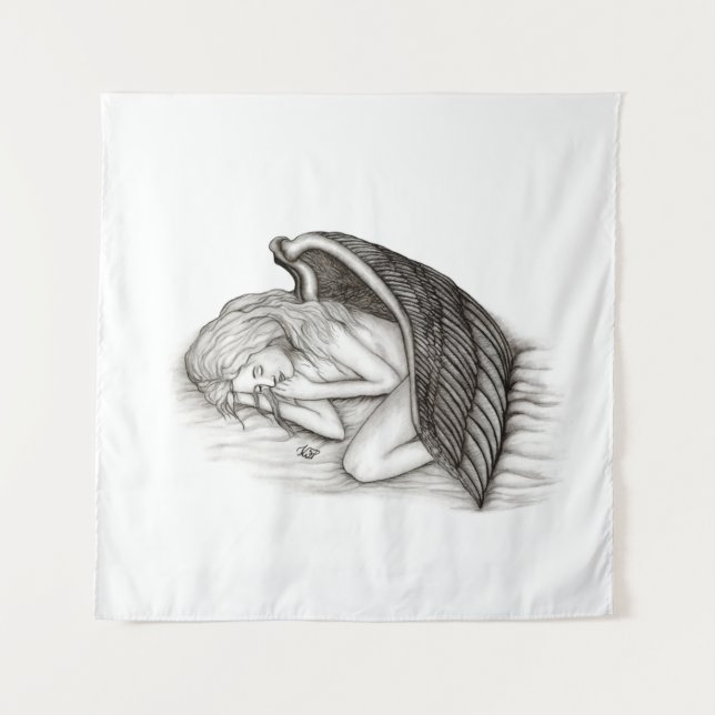 A sleeping Angel , Black and White Design Tapestry (Front (Horizontal))
