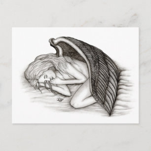 A sleeping Angel , black and white Postcard