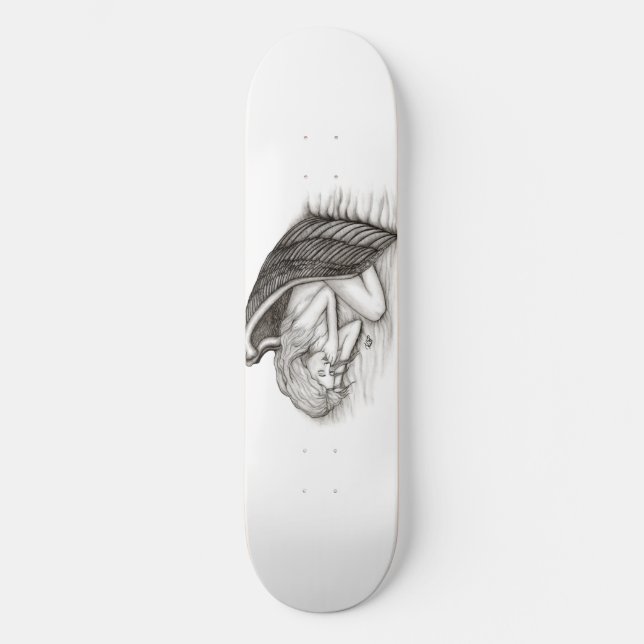 A sleeping Angel , black and white Skateboard (Front)