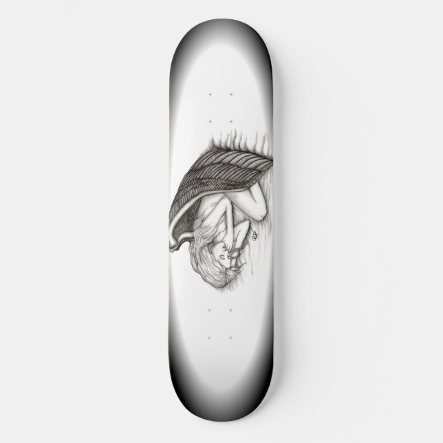 A sleeping Angel , black and white Skateboard (Front)