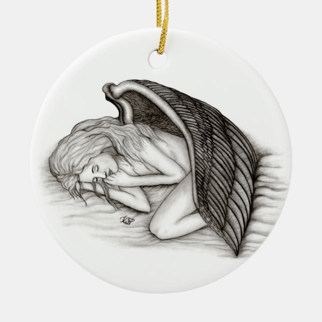 A sleeping Angel Ceramic Tree Decoration (Front)
