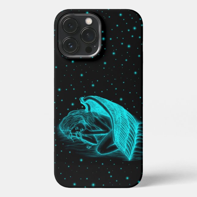 A sleeping Angel in black and green design iPhone Case (Back)