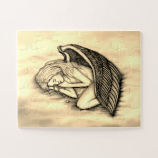 A sleeping Angel on the heavens clouds gold design Jigsaw Puzzle