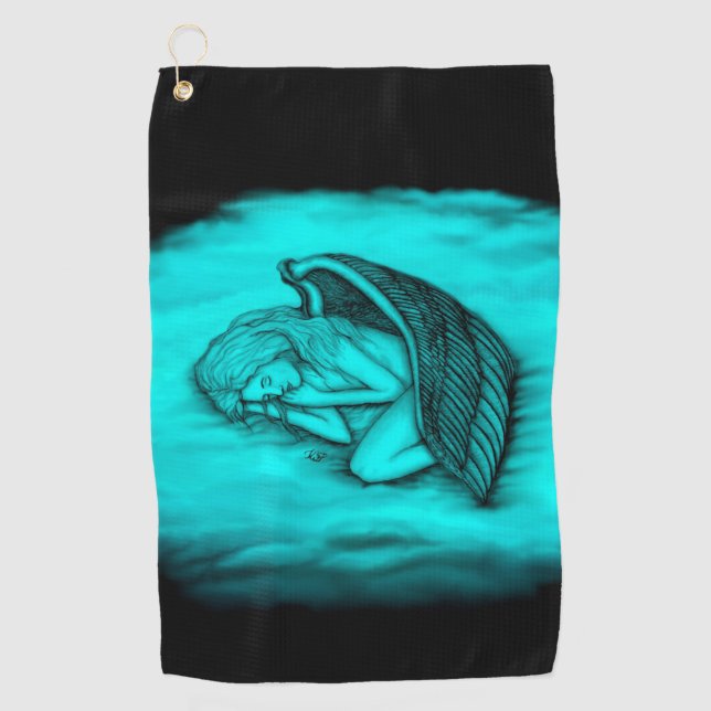 A sleeping Angel on the heavens clouds Golf Towel (Front)