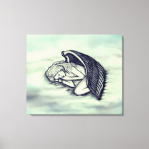 A sleeping Angel on the heavens clouds in green Canvas Print
