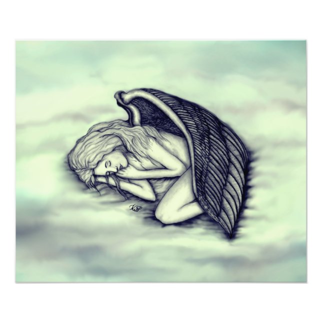 A sleeping Angel on the heavens clouds in green Photo Print (Front)
