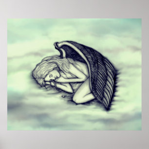A sleeping Angel on the heavens clouds in green Poster