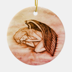 A sleeping Angel on the heavens clouds in marmor Ceramic Tree Decoration