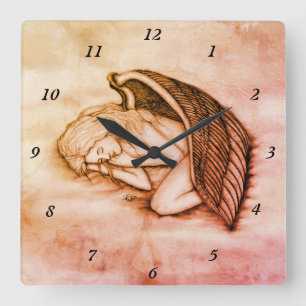 A sleeping Angel on the heavens clouds in marmor Square Wall Clock