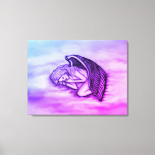 A sleeping Angel on the heavens clouds in pink Canvas Print