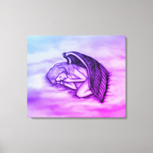 A sleeping Angel on the heavens clouds in pink Canvas Print