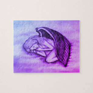 A sleeping Angel on the heavens clouds in pink Jigsaw Puzzle