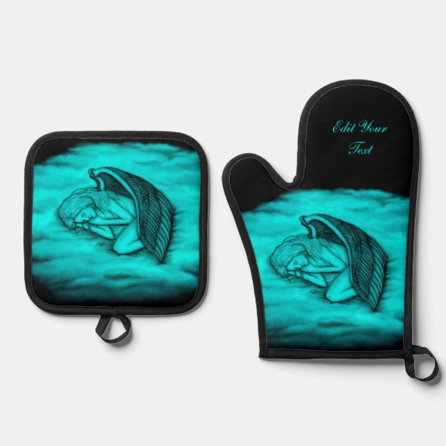 A sleeping Angel on the heavens clouds Oven Mitt & Pot Holder Set (Front)