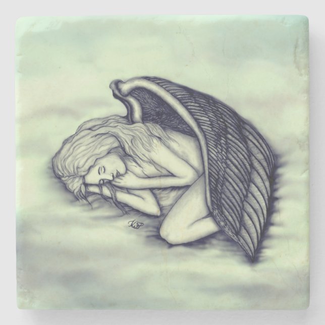 A sleeping Angel on the heavens clouds Stone Coaster (Front)