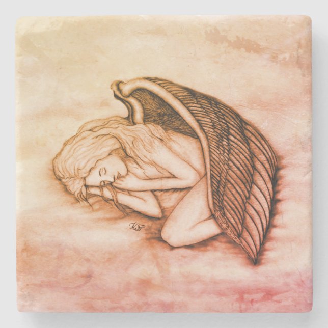 A sleeping Angel on the heavens clouds Stone Coaster (Front)