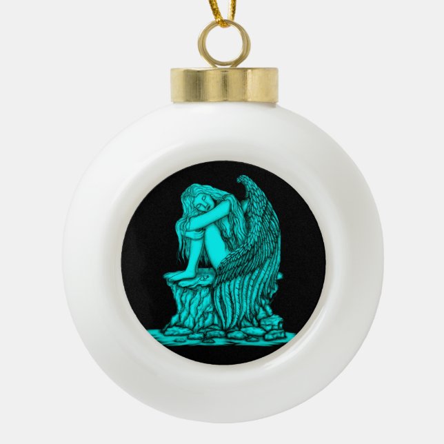 A sleeping Angel on the Stone Ceramic Ball Christmas Ornament (Front)