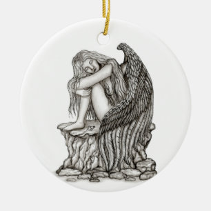 A sleeping Angel on the Stone Ceramic Tree Decoration