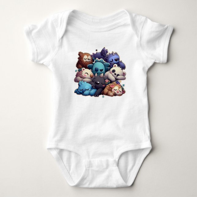 a sleeping animal baby bodysuit (Front)