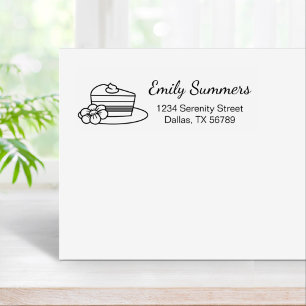 A Slice of Cake on a Plate Address Rubber Stamp