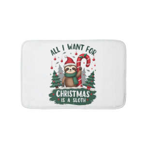A Sloth For Christmas. Cute, Christmas Sloth With Bath Mat