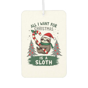 A Sloth For Christmas. Cute, Christmas Sloth With  Car Air Freshener
