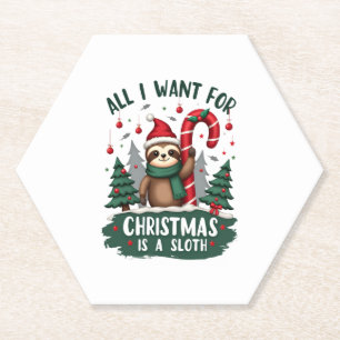 A Sloth For Christmas. Cute, Christmas Sloth With Paper Coaster