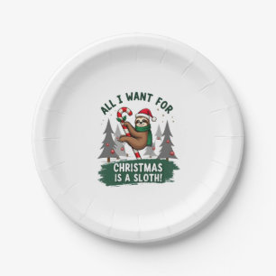 A Sloth For Christmas. Cute, Christmas Sloth With  Paper Plate