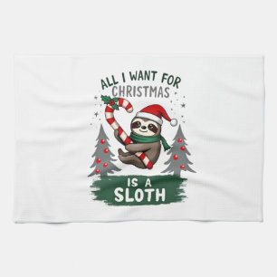 A Sloth For Christmas. Cute, Christmas Sloth With  Tea Towel