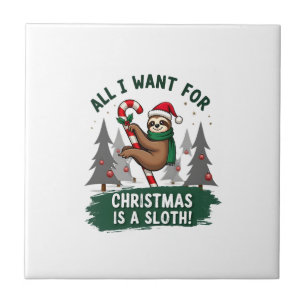 A Sloth For Christmas. Cute, Christmas Sloth With Tile