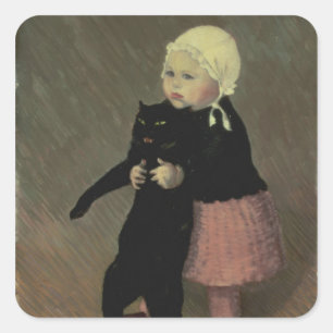 A Small Girl with a Cat, 1889 Square Sticker