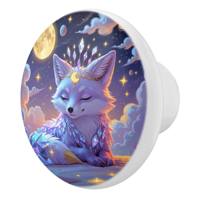 A small Star Whisper Moonlit Fox sleeping peaceful Ceramic Knob (Right)