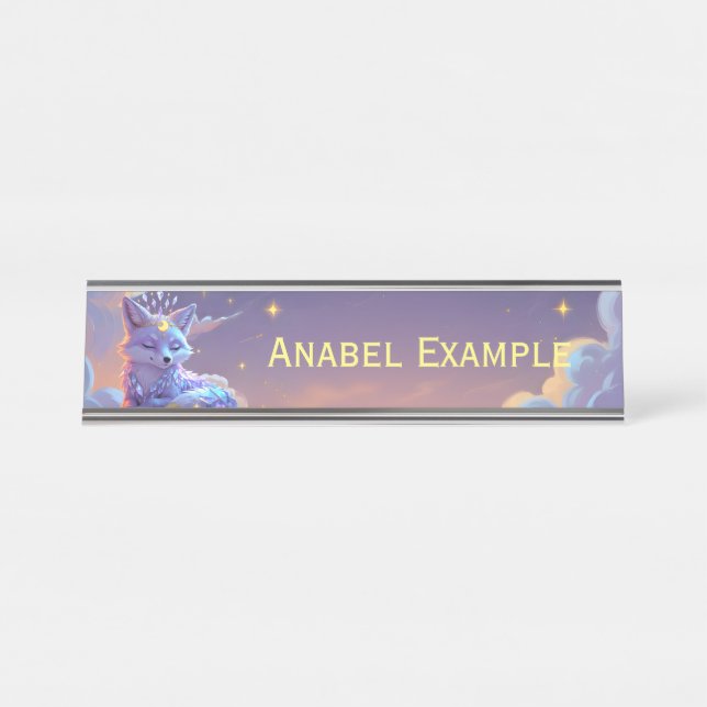 A small Star Whisper Moonlit Fox sleeping peaceful Desk Name Plate (Front)