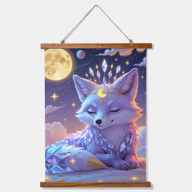 A small Star Whisper Moonlit Fox sleeping peaceful Hanging Tapestry (Front)