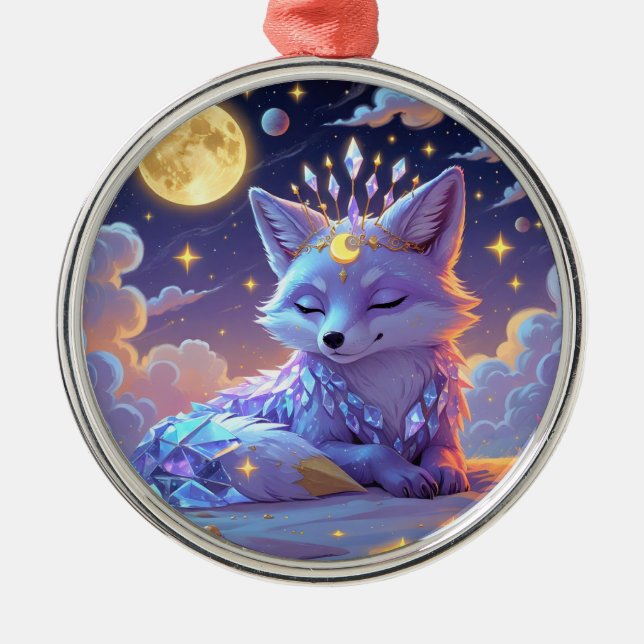 A small Star Whisper Moonlit Fox sleeping peaceful Metal Tree Decoration (Front)