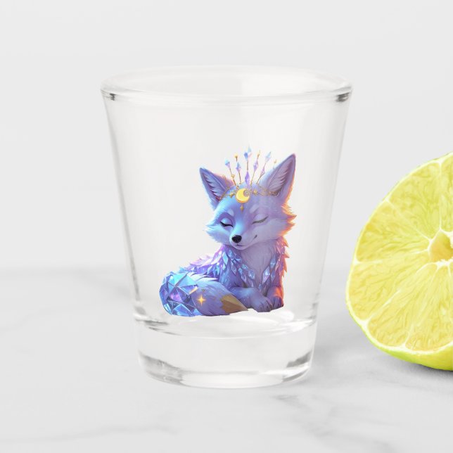 A small Star Whisper Moonlit Fox sleeping peaceful Shot Glass (Front)