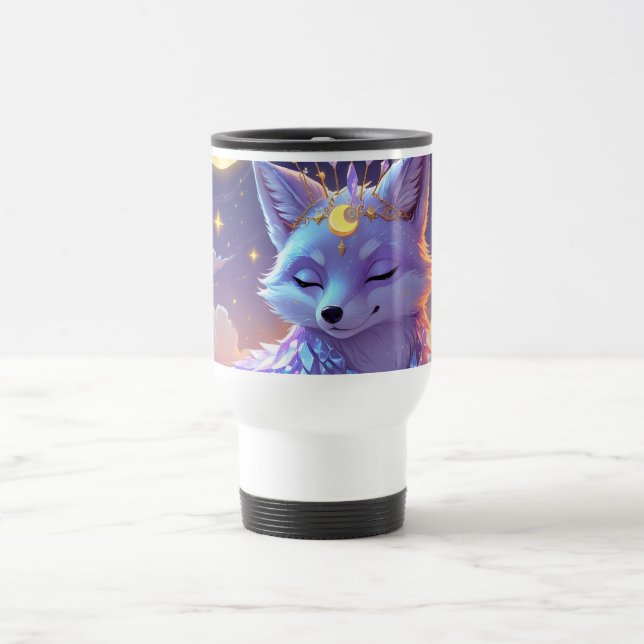 A small Star Whisper Moonlit Fox sleeping peaceful Travel Mug (Center)