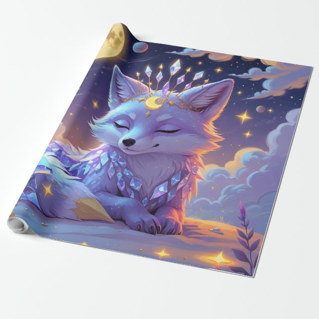 A small Star Whisper Moonlit Fox sleeping peaceful Wrapping Paper (Unrolled)