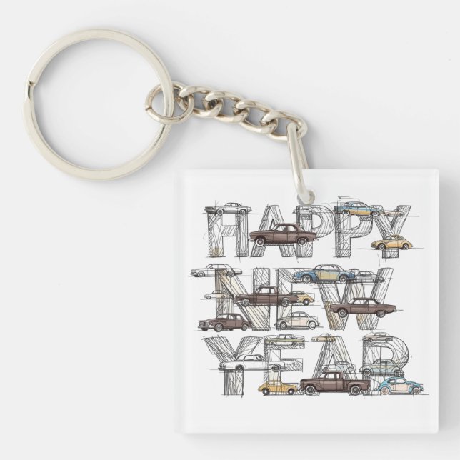 a smart happy new year design for cars lovers  key ring (Front)