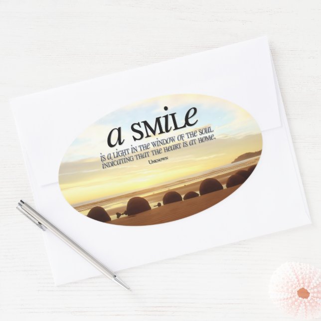 "A smile is a light" Inspirational Quote Oval Sticker (Envelope)