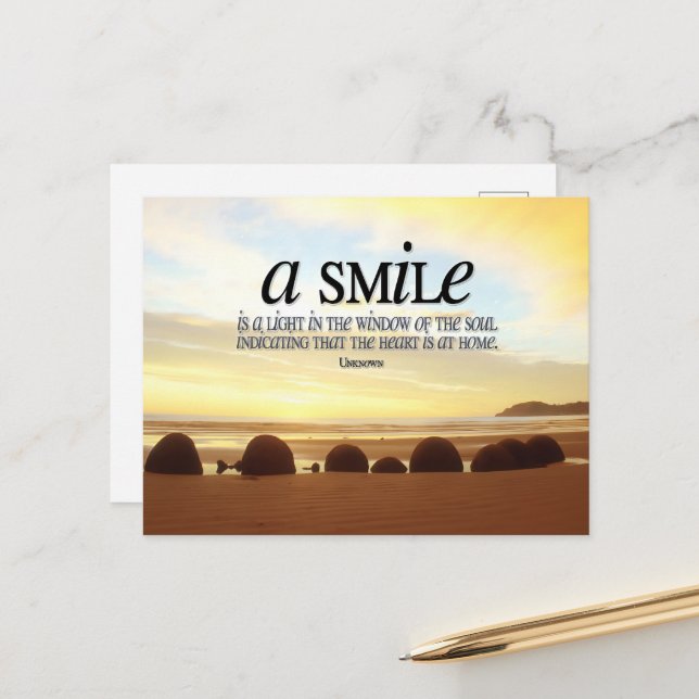 "A smile is a light" Inspirational Quote Postcard (Front/Back In Situ)