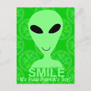 A Smile Its Saint Patrick's Day Fun Green Alien Postcard