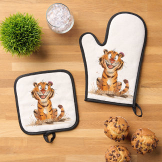A Smile Tiger  Oven Mitt & Pot Holder Set