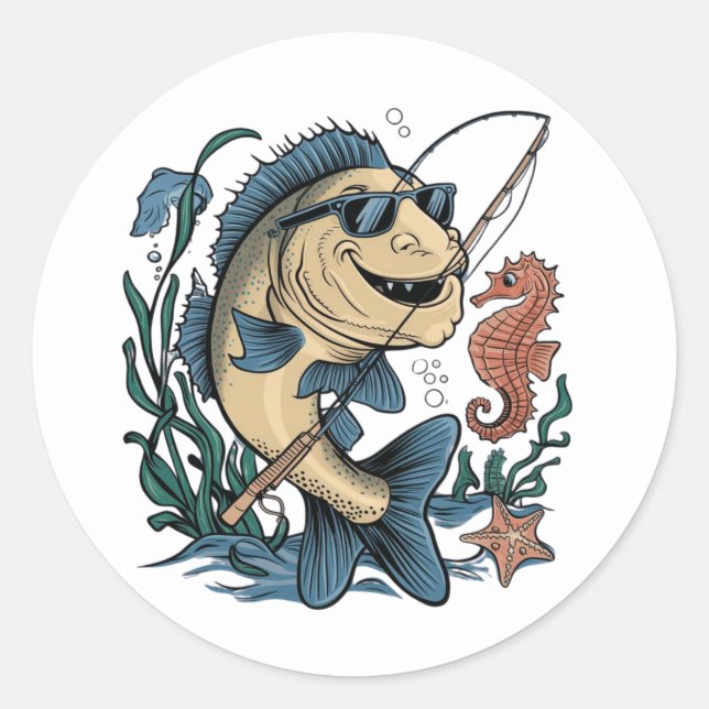 a smiling fish classic round sticker (Front)