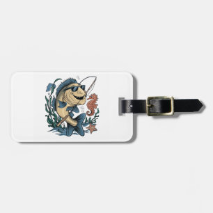 a smiling fish luggage tag